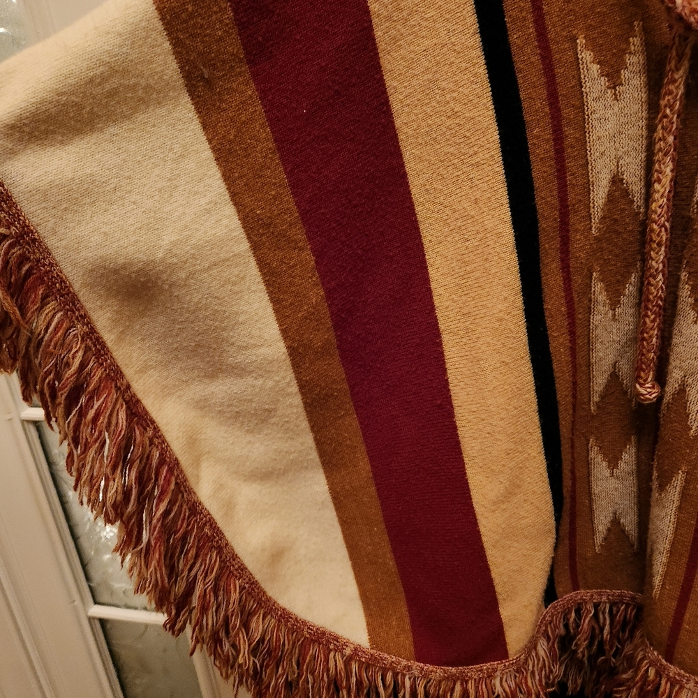 Vintage 70's Cuddle Knit South Western Hooded Fringe Poncho~OSFM - Picture 8 of 11